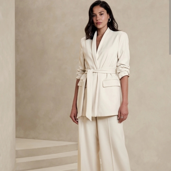 Banana Republic Factory Twill collarless blazer in transition cream, NWT - Picture 1 of 14
